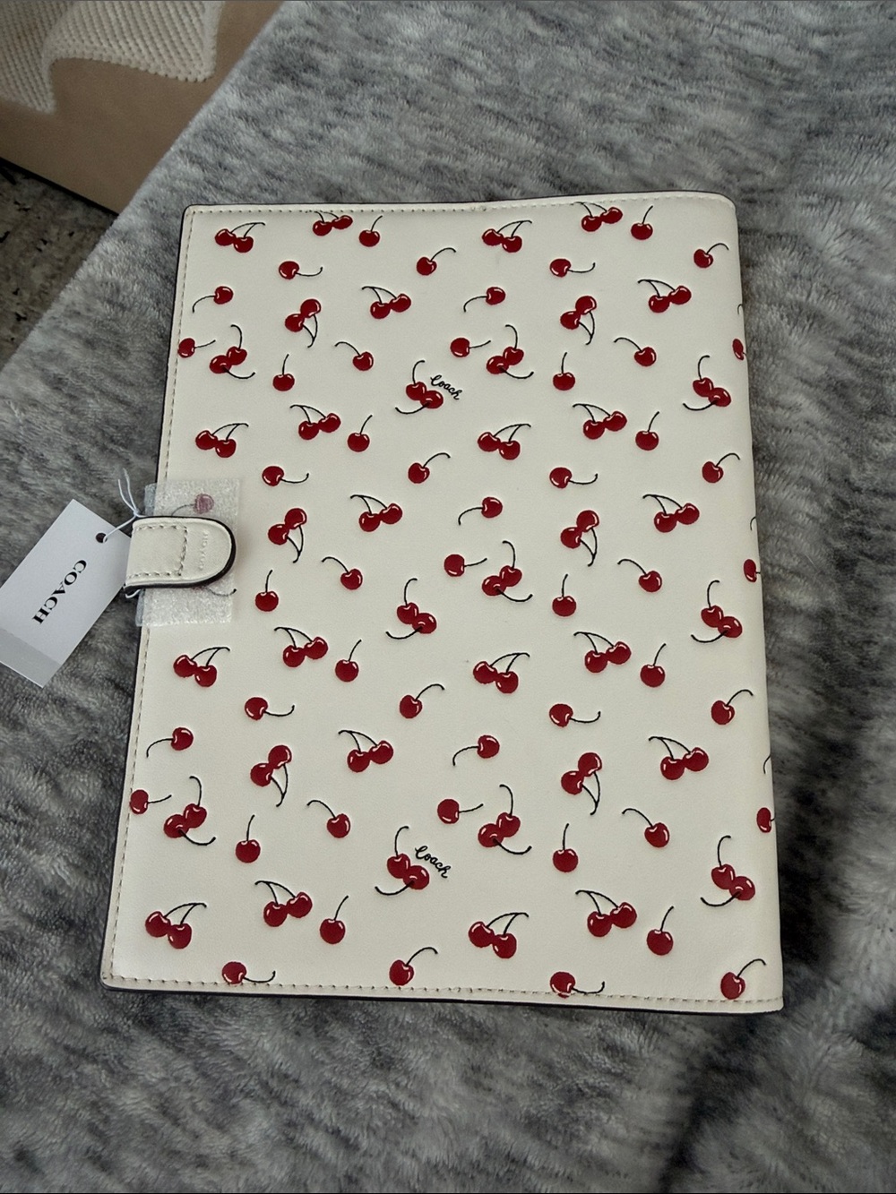 Coach Cherry Print Leather Notebook- Cream with Red Cherries - Picture 2 of 4